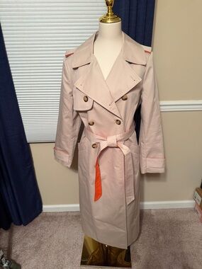 Talbots Tan Trench Coat with Orange Trim